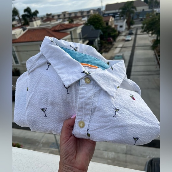 Tommy Bahama white seersucker SS martini glasses flowers vacation shirt XXL - Picture 2 of 13